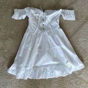 NWOT Pink Lily x Caitlin Covington Mykonos Corset Off the Shoulder White Dress